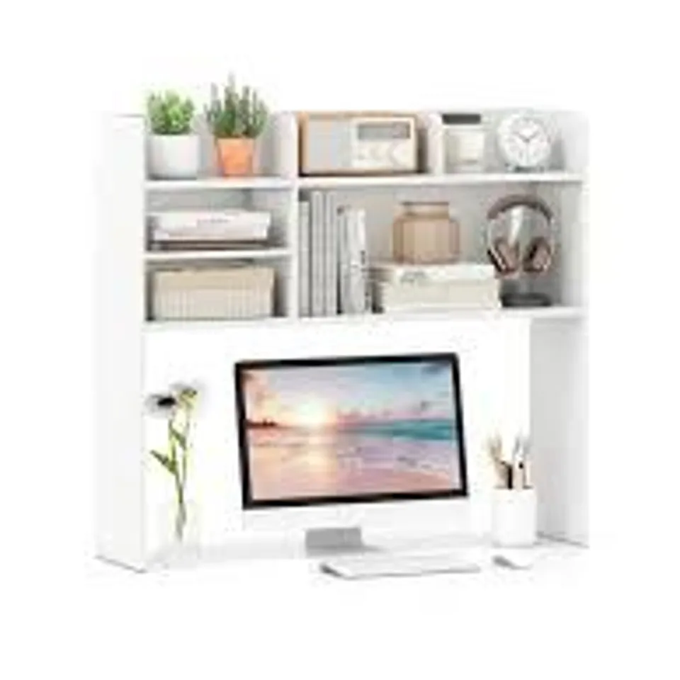 BOXED COSTWAY COSTWAY WHITE COATED DESK 94 X 24 X 85 CM WITH 6 SHELVES, 3 LEVELS