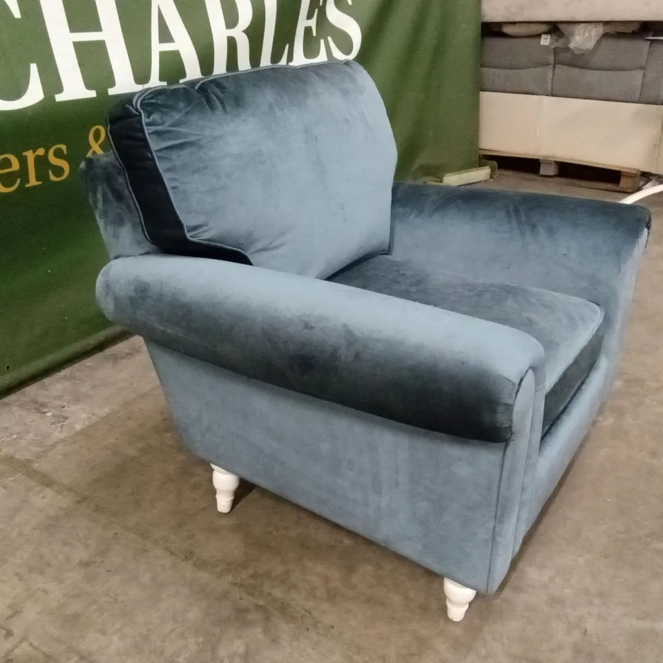 QUALITY DESIGNER TEAL BLUE VELVET ARMCHAIR