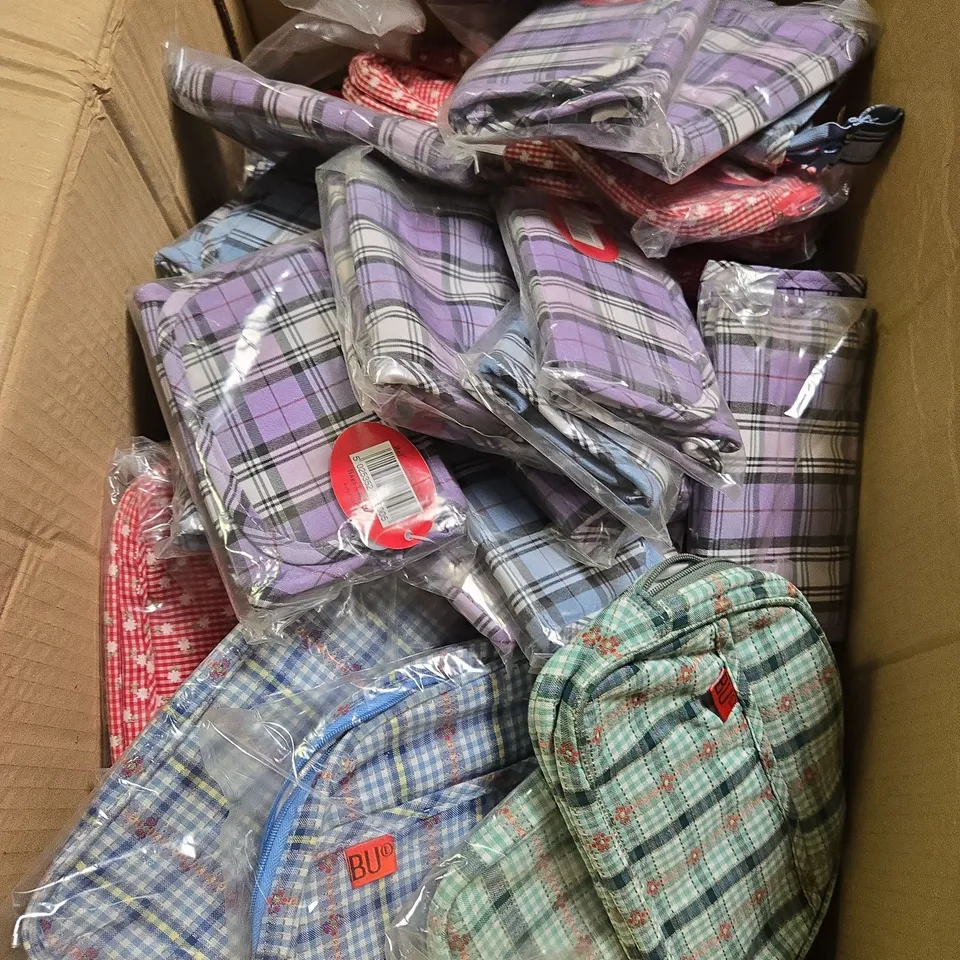 BOX OF APPROX 80 ASSORTED BAGS UNLIMITED POUCHES IN VARIOUS COLOURS AND DESIGNS