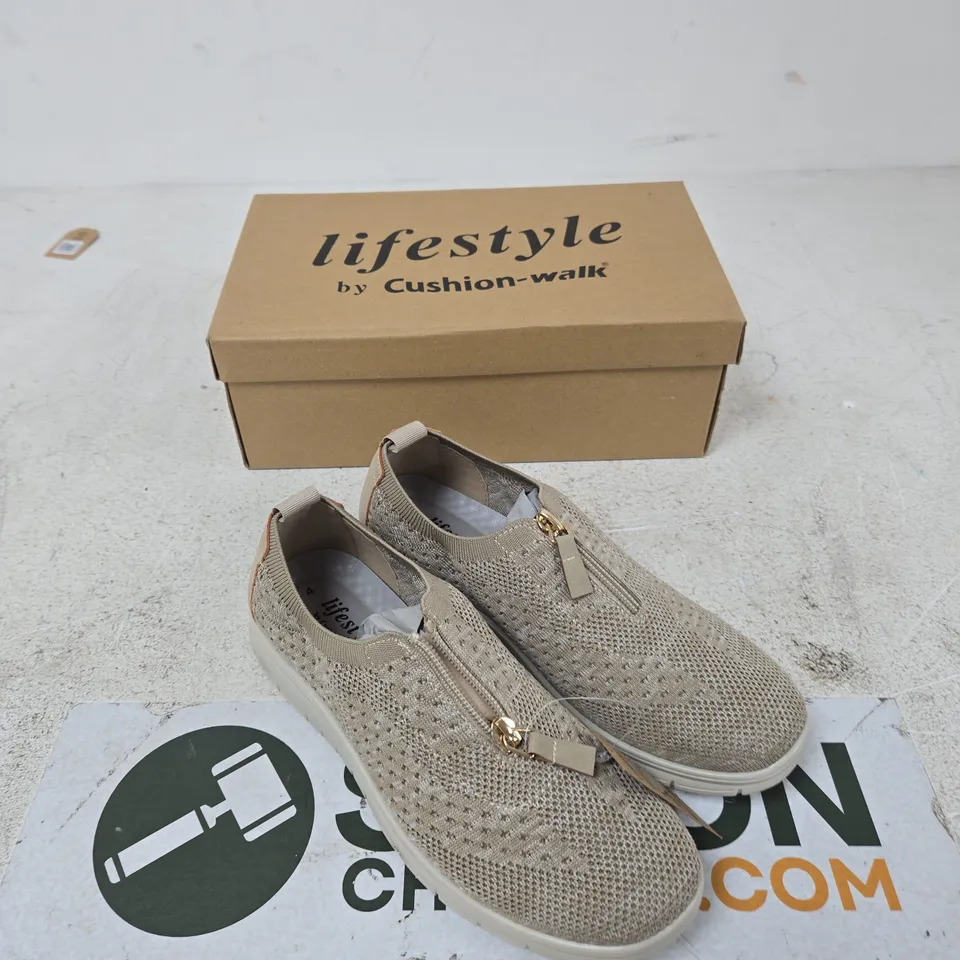 CUSHION-WALK LIFESTYLE RUTH BEIGE KNIT SLIP-ON SHOES – UK 4