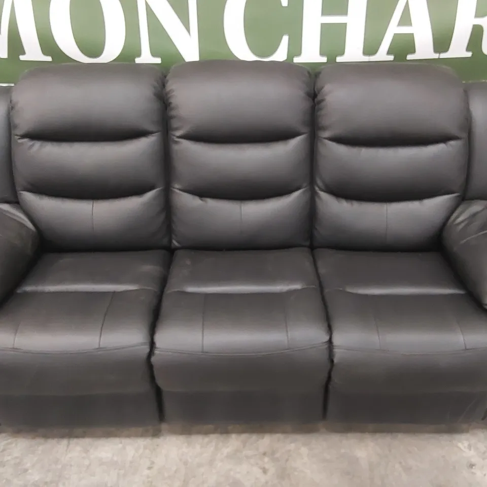 DESIGNER LUXURY 3 SEATER MANUAL RECLINER FAUX LEATHER SOFA - BLACK