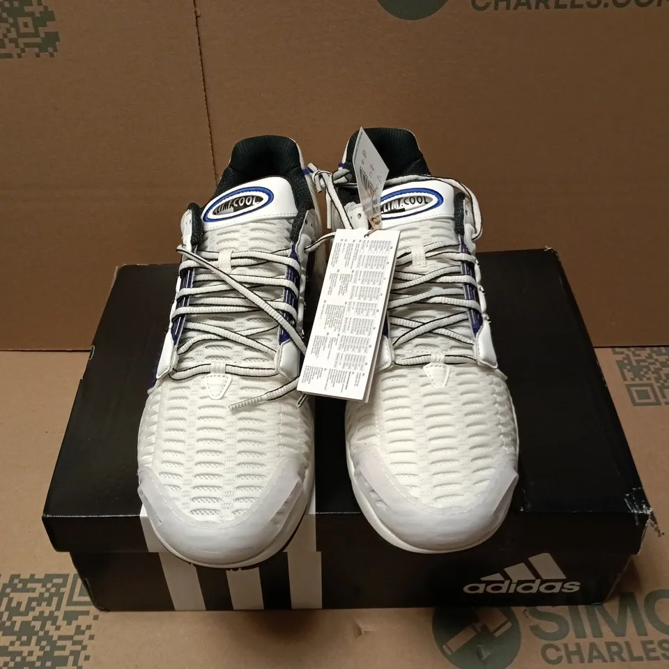 BOXED PAIR OF ADIDAS CLIMACOOL TRAINERS IN WHITE/BLUE - UK 11
