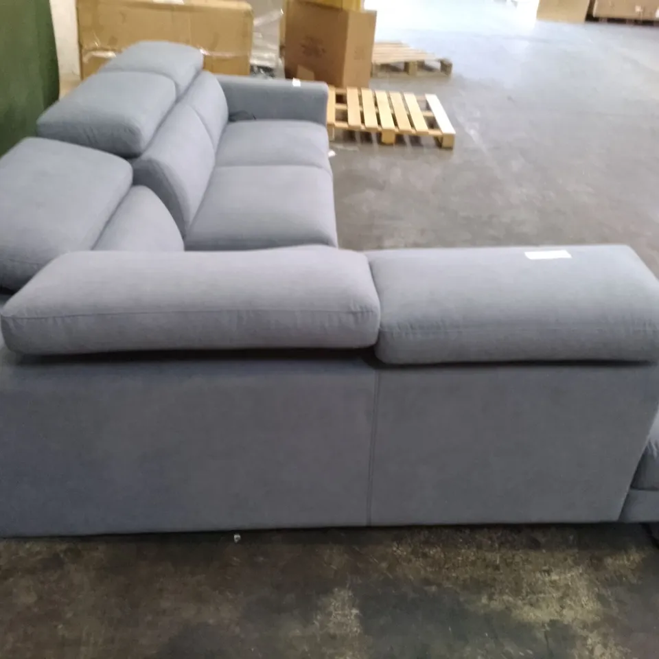 QUALITY ITALIAN DESIGNER CTC MASSIMO ELECTRIC RECLINER CORNER SOFA - GREY/BLUE FABRIC