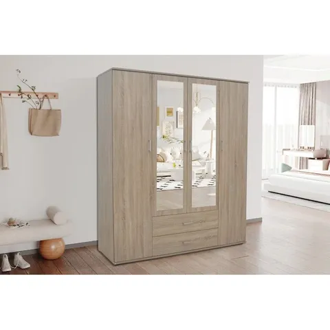 BOXED MARYALYCE 4 DOOR MANUFACTURED WOOD WARDROBE (2 BOXES)