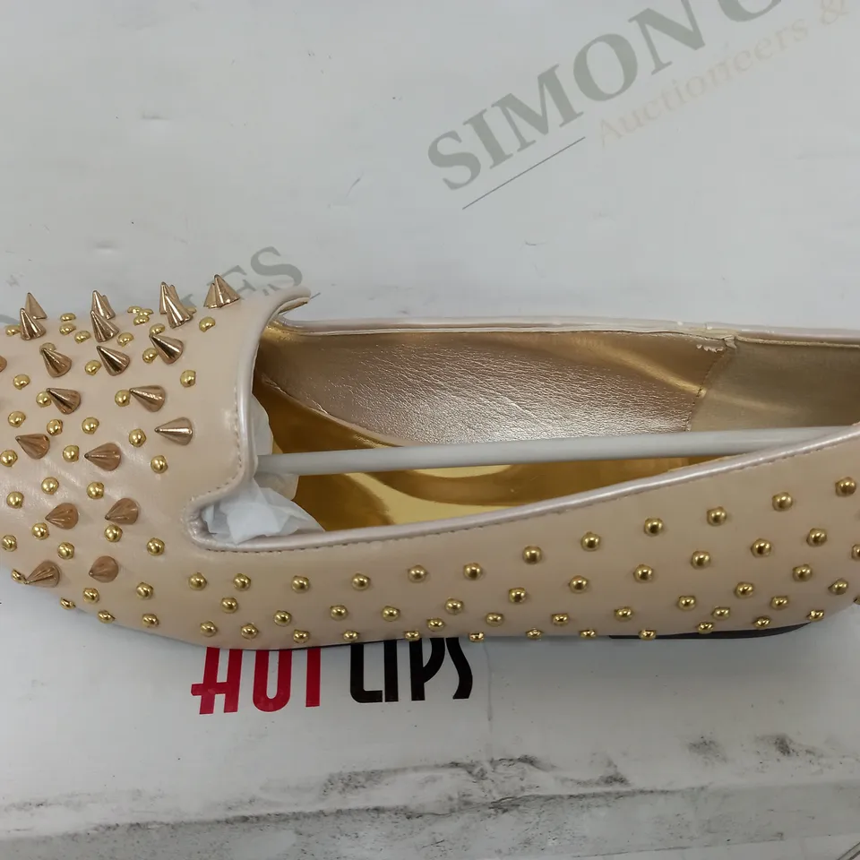 FLAT HEELED NUDE GOLD SPIKED SHOES SIZE 6
