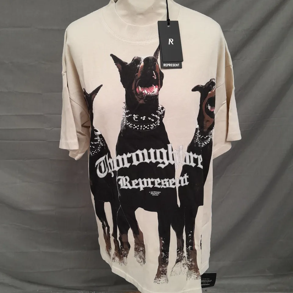 REPRESENT THOROUGHBREAD JERSEY TSHIRT IN VINTAGE WHITE SIZE S