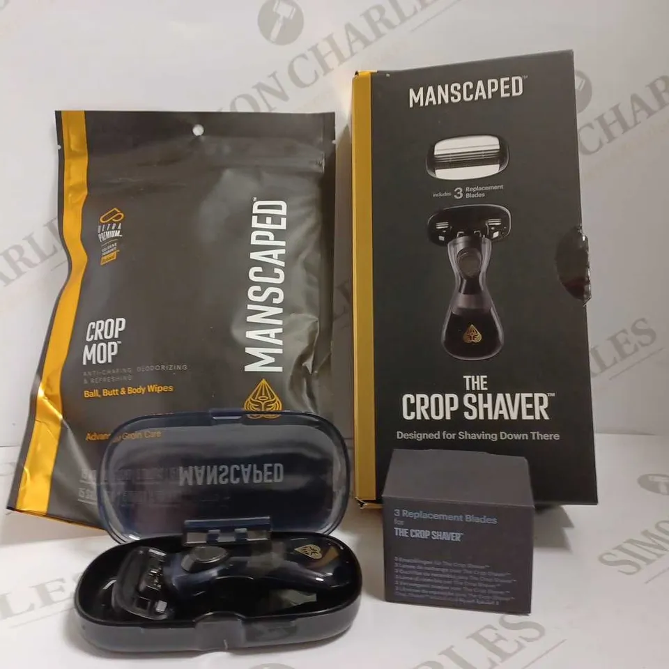 2 MANSCAPED ITEMS INCLUDING `THE CROP SHAVER` AND CROP MOP WIPES