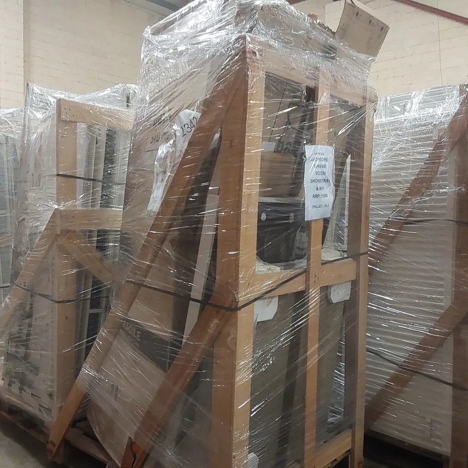 PALLET CONTAINING APPROXIMATELY 10x BATHSTORE SHOWER SCREEN SHOWER TRAY & BATH TUB
