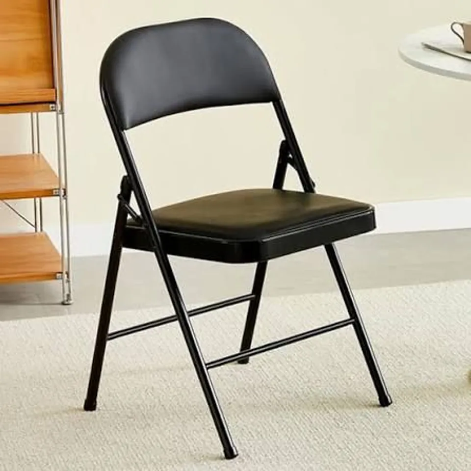 BOXED BLACK PADDED FOLDING METAL DINING CHAIR