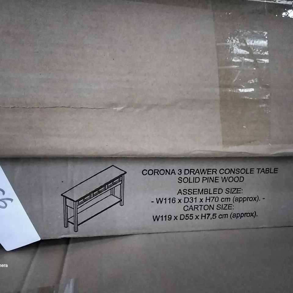 BOXED CORONA 3 DRAWER CINSOLE TABLE (1 BOX)