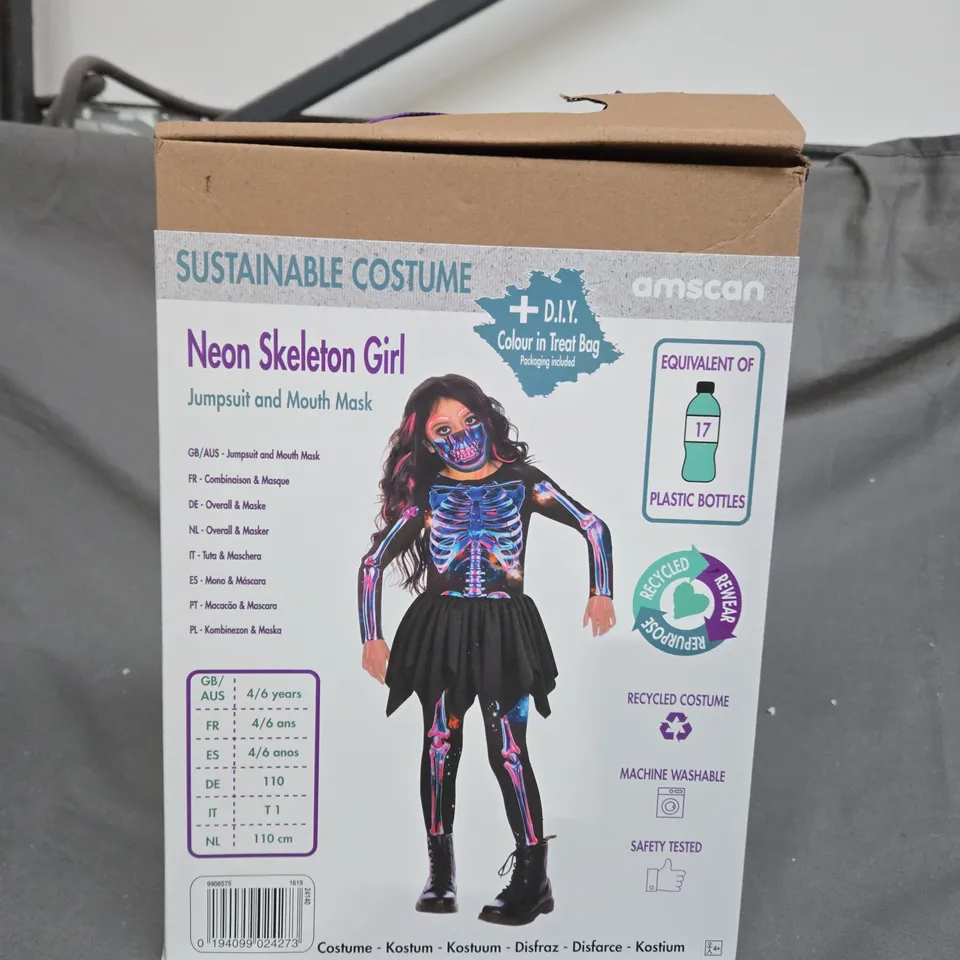 AMSCAN NEON SKELETON GIRL - 4/6 YEARS RRP £18.99