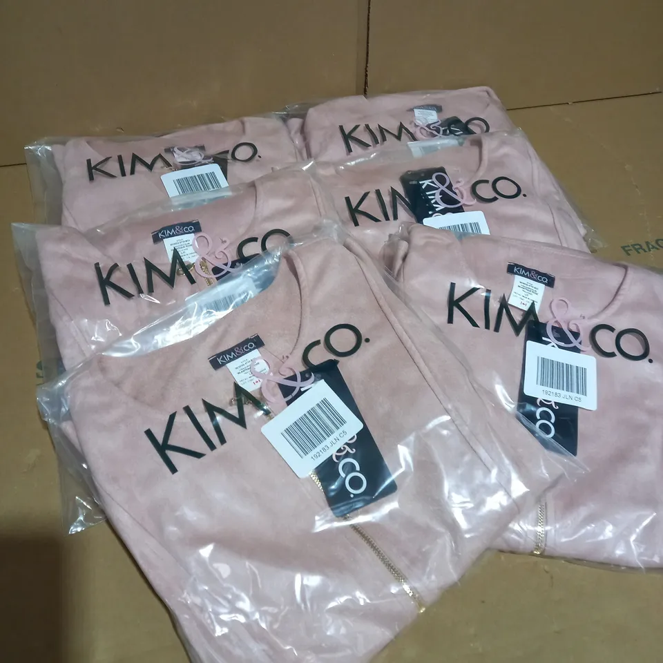 6 x BRAND NEW KIM & CO. ZIP THROUGH LADIES STRETCH SUEDE PEPLUM JACKET ANTIQUE ROSE SIZE LARGE