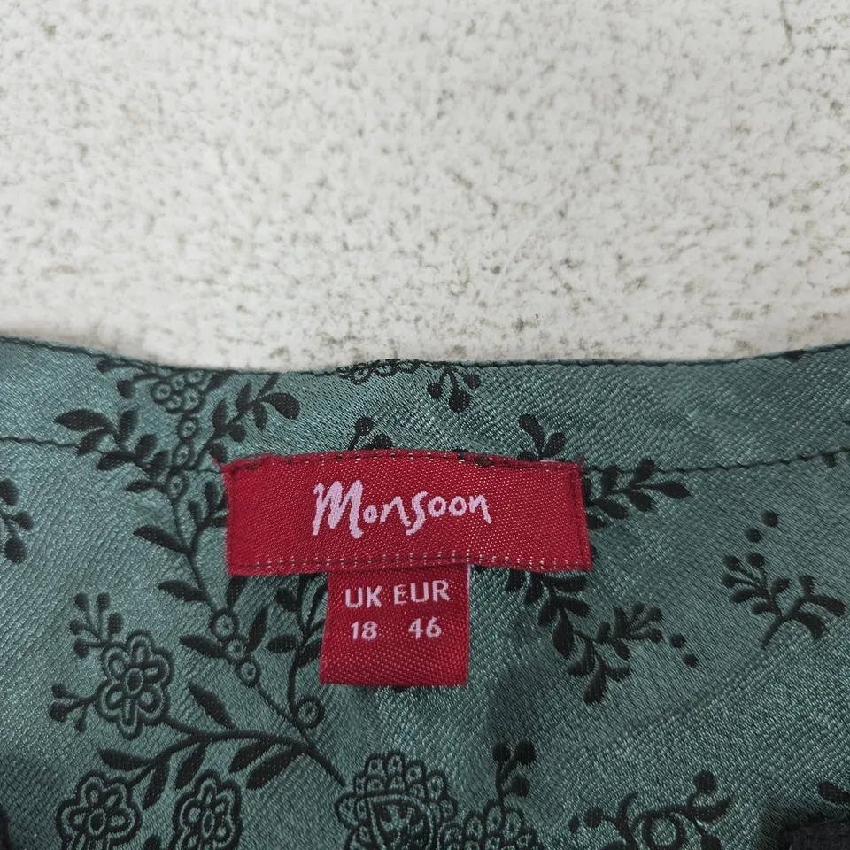 MONSOON WOMEN'S TOP – BLACK/TEAL FLORAL PRINT, UK 18 (EU 46)
