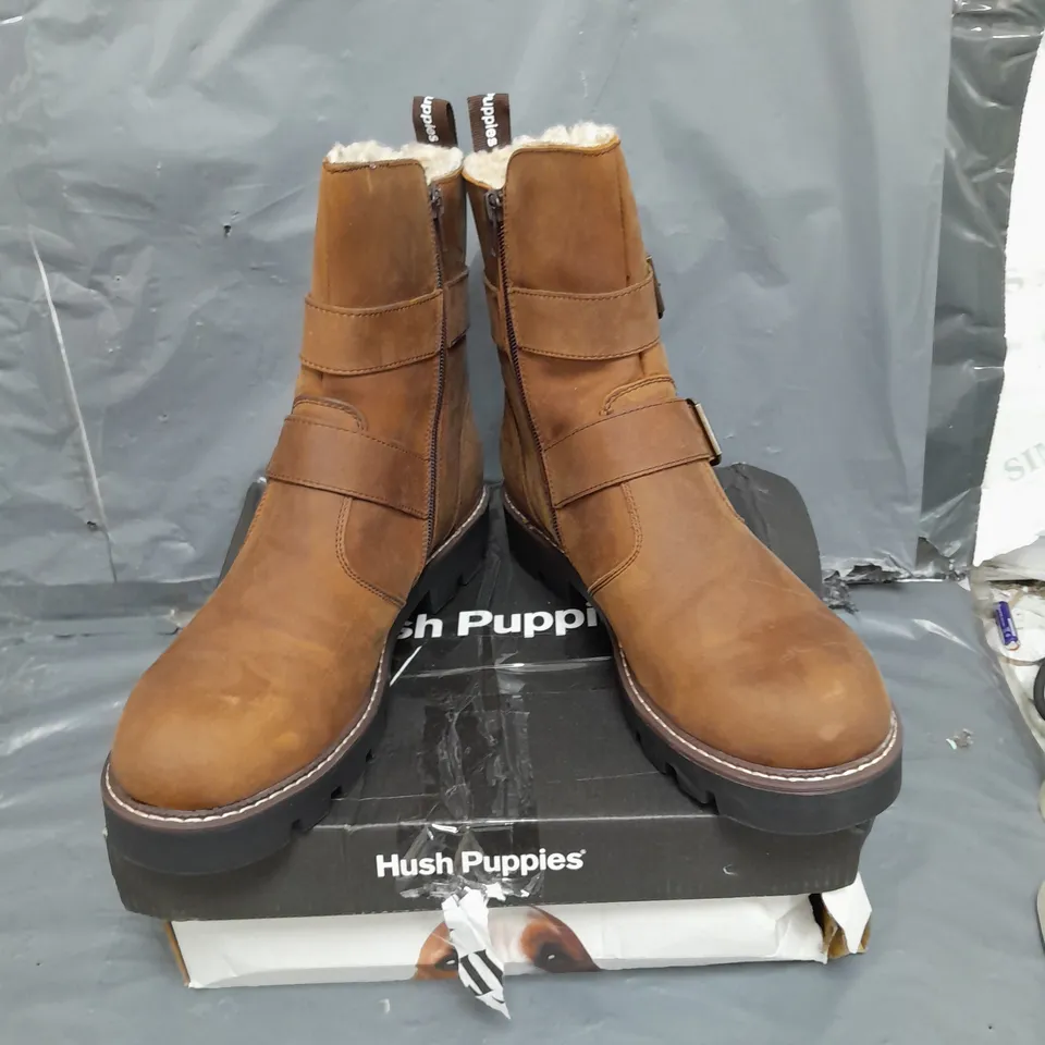 HUSH PUPPIES ANNETTE BIKER BOOTS BROWN SIZE 9