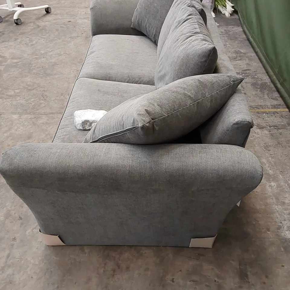 QUALITY DESIGNER DURY 3 SEATER FABRIC UPHOLSTERED SOFA - DARK GREY 