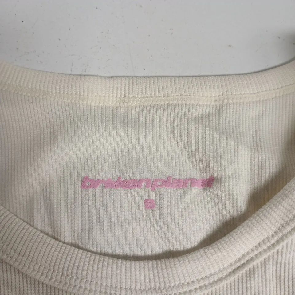 BROKEN PLANET CREAM TANK TOP – WOMEN'S SLEEVELESS TOP WITH LOGO SIZE S