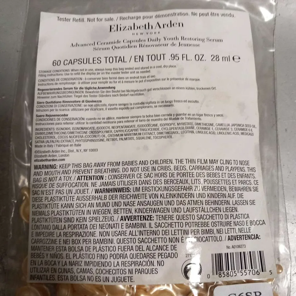 APPROXIMATELY 42 PACKS OF 60 ELIZABETH ARDEN ADVANCED CERAMIDE CAPSULES DAILY YOUTH RESTORING SERUM 28ML