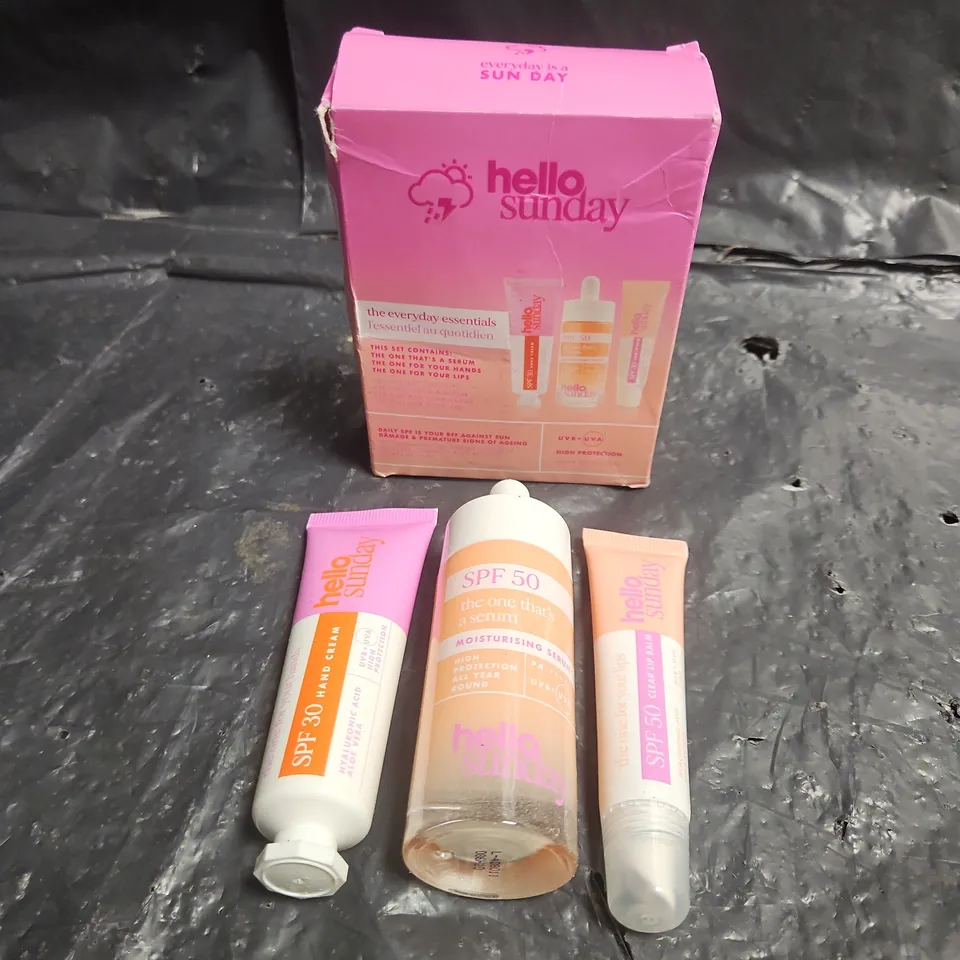 HELLO SUNDAY EVERYDAY ESSENTIALS SPF 30 HAND CREAM + SPF 50 SERUM & SPF 50 LIP BALM – SKINCARE SET