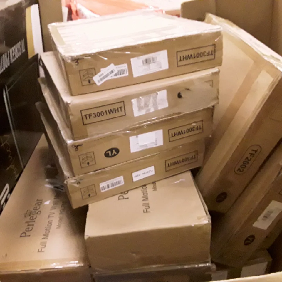 PALLET OF ASSORTED PRODUCTS INCLUDING BATH TRANSFER BOARD, POP UP TENT, TV STAND, FULL MOTION TV WALL MOUNT