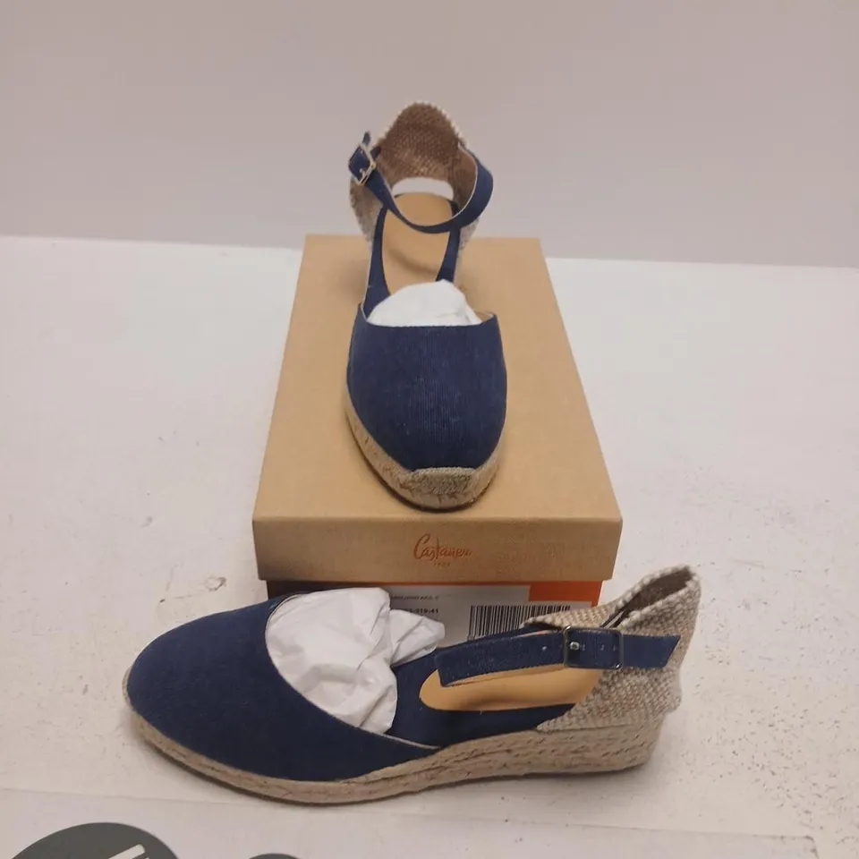 CASTANER DENIM ESPADRILLE WEDGE SANDALS – WOMEN’S, ANKLE STRAP SIZE 8