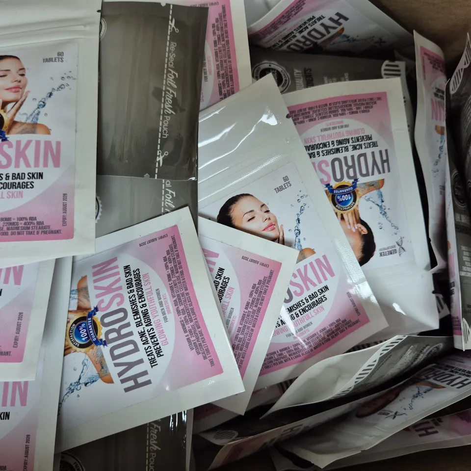 BOX OF APPROXIMATELY 70 PACKS OF CUTS-N-GAINS TABLETS - HYDROSKIN (60 TABLETS PER PACK)