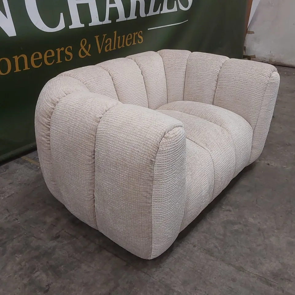 QUALITY DESIGNER BELLE SNUGGLER CHAIR IN GLAM BLOCK FABRIC - NATURAL
