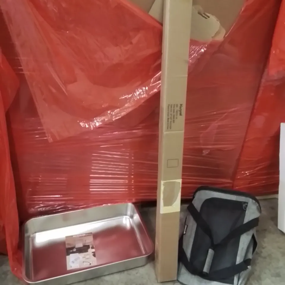 PALLET OF ASSORTED HOUSEHOLD GOODS AND PRODUCTS TO INCLUDE;PET CARRIER,CHAIR MAT,CAT LITTER TRAY 