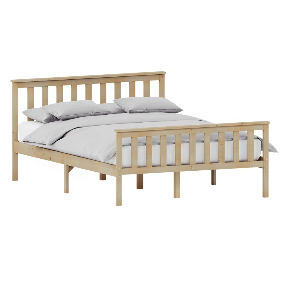 BOXED MILAN DOUBLE WOODEN BED, HIGH FOOT, PINE