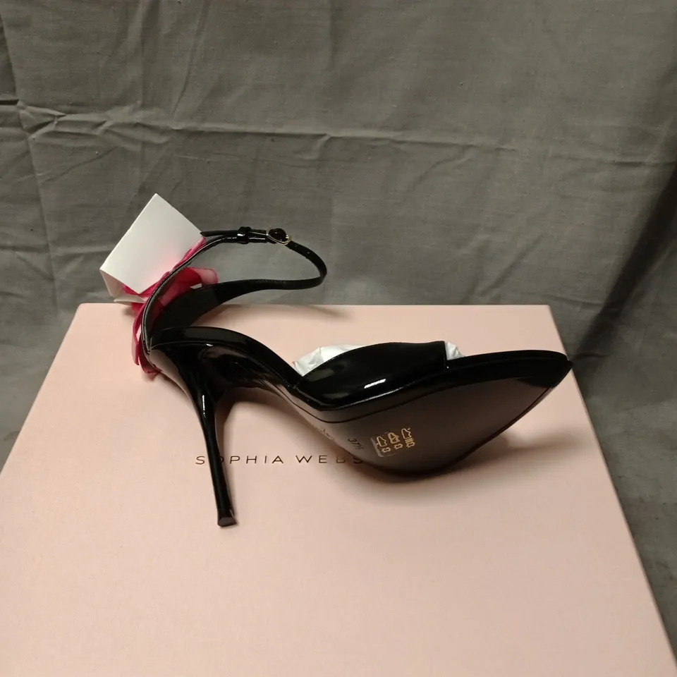 SOPHIA WEBSTER BLACK PATENT LEATHER SANDALS – WOMEN'S OPEN-TOE STILETTO WITH ANKLE STRAP SIZE 37.5