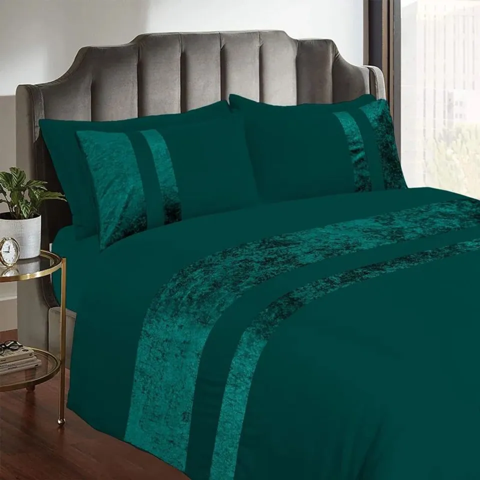 BAGGED APTOS POLYESTER SOLID COLOUR DUVET COVER SET WITH PILLOWCASES - JADE GREEN