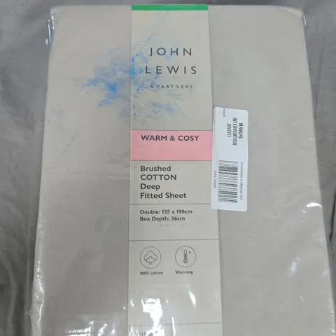 JOHN LEWIS & PARTNERS WARM & COSY BRUSHED COTTON DEEP FITTED SHEET – DOUBLE (135 X 190 CM)