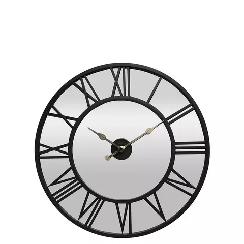 RETRO BLACK MIRRORED ROMAN DIAL WALL CLOCK - 76CM - COLLECTION ONLY 