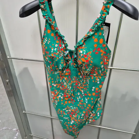POUR MOI SICILY FRILL TUMMY CONTROL SWIMSUIT – GREEN DITSY (UK 14)