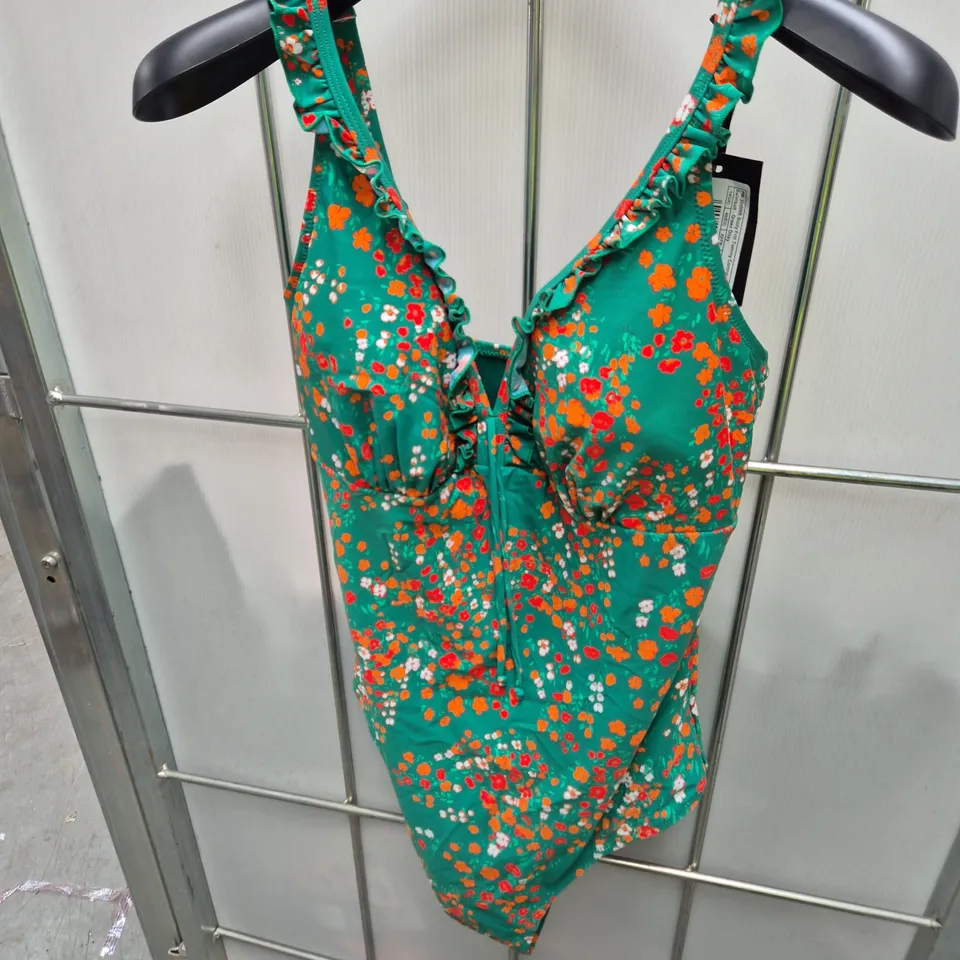 POUR MOI SICILY FRILL TUMMY CONTROL SWIMSUIT – GREEN DITSY (UK 14)