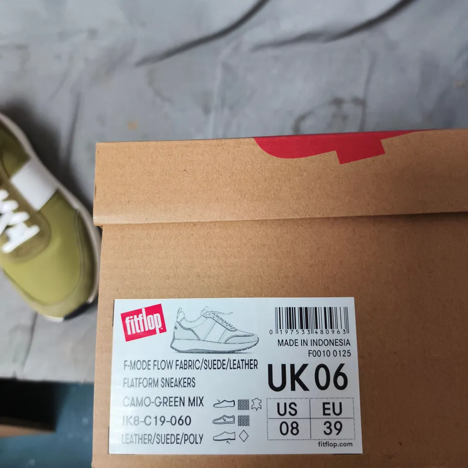 FITFLOP F-MODE FLOW FLATFORM SNEAKERS – CAMO-GREEN MIX, UK 6 (US 8, EU 39)