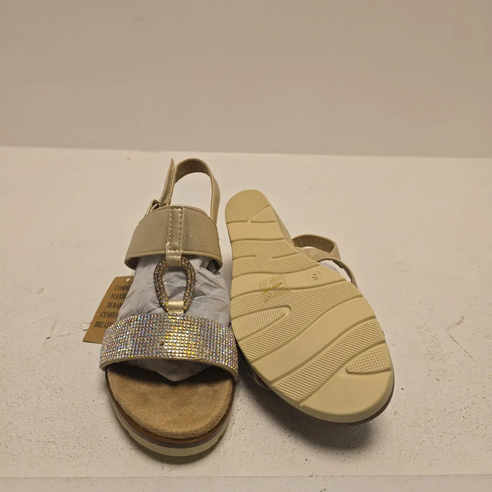 CUSHION WALK CRYSTAL-STRAP WEDGE SANDALS - BEIGE/GOLD, WOMEN'S SIZE UK 5