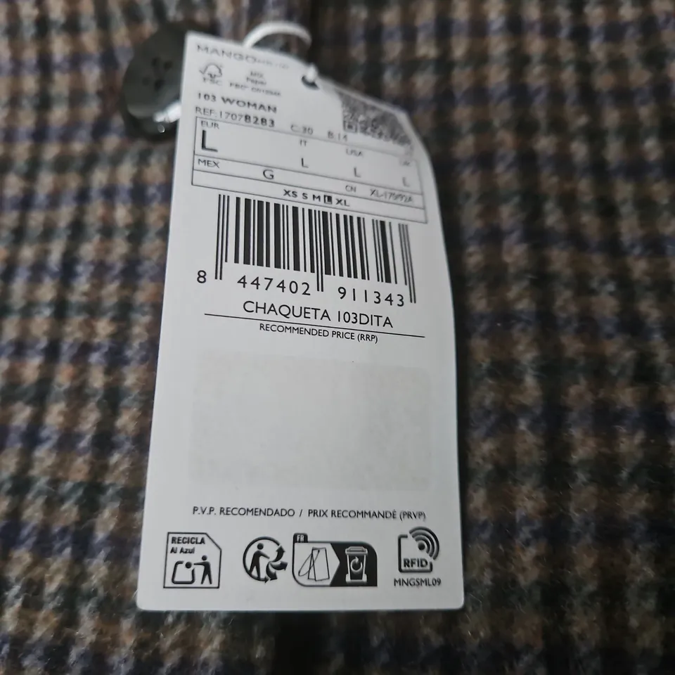 MANGO WOMEN'S WOOL COAT, HOUNDSTOOTH, SIZE L (EU/US)