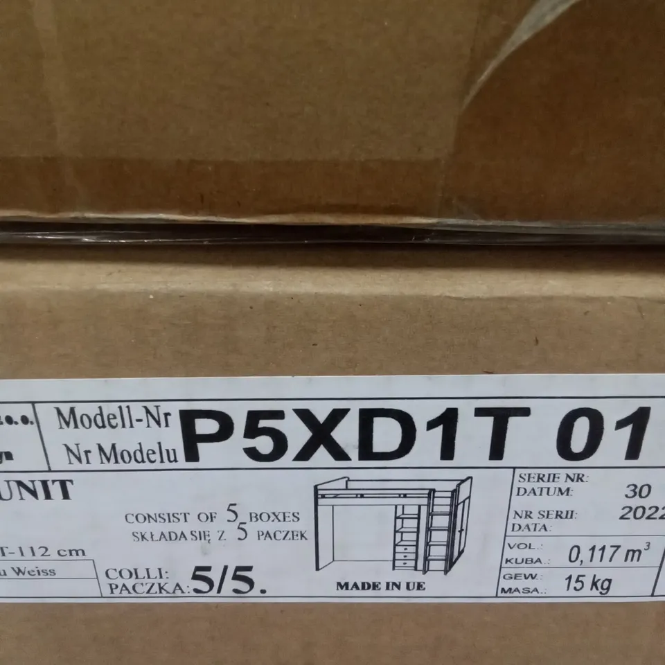 BOXED CABIN BED UNIT WITH WARDROBE WHITE MATT/GREY MATT