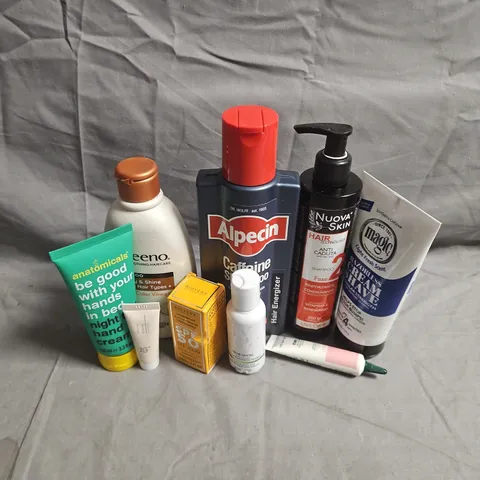 APPROXIMATEY 20 ASSORTED HEALTH AND BEAUTY PRODUCTS TO INCLUDE - ALPECIN CAFFEINE SHAMPOO - THE BODY SHOP VITAMIN E EYE CREAM - AVEENO SHAMPOO - ETC