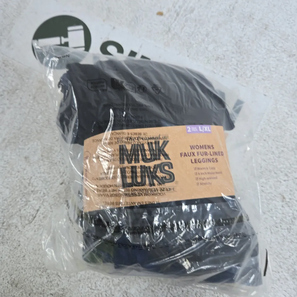 BAGGED MUK LUKS FAUX FUR LINED LEGGINGS BLACK  SIZE L/XL