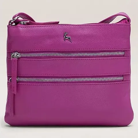 ASHWOOD DOUBLE ZIP LEATHER CROS BODY BAG FUCHSIA