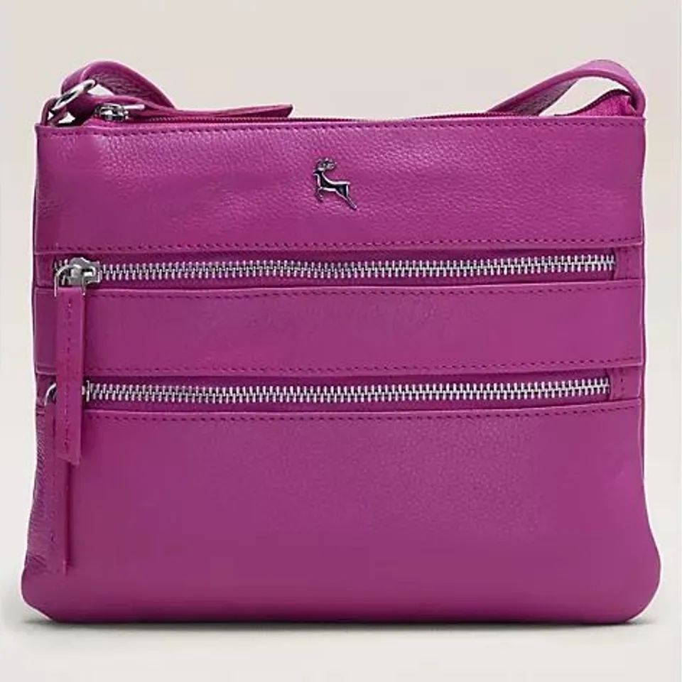 ASHWOOD DOUBLE ZIP LEATHER CROS BODY BAG FUCHSIA