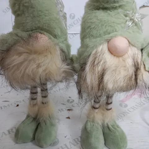 SET OF 2 FESTIVE BATTERY OPERATED LIT STANDING GREEN GONKS