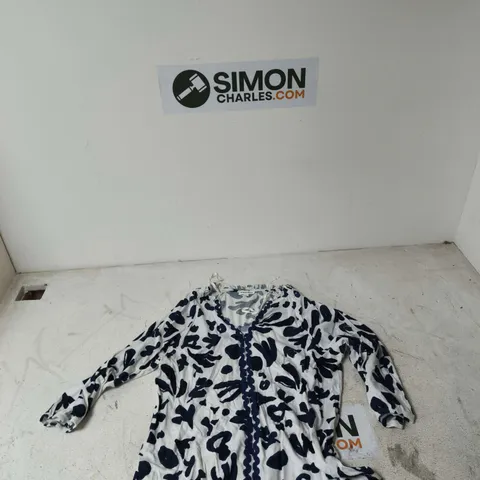 MONSOON WOMEN'S DRESS – WHITE WITH BLUE ABSTRACT PRINT, UK SIZE M