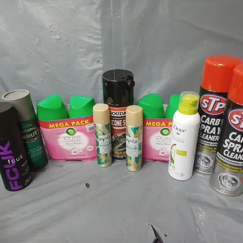 APPROXIMATELY 15 ASSORTED AEROSOLS TO INCLUDE STB CARB SPRAY CLEANER, DOVE SHOWER MOUSSE, FCUK BODYSORAY, ETC - COLLECTION ONLY