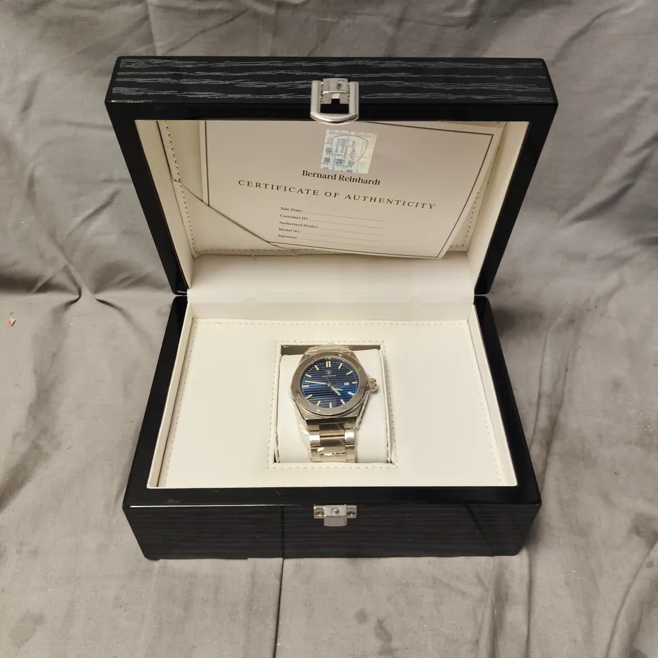 MENS BERNARD REINHARDT WATCH – BLUE DIAL – 316 STAINLESS STEEL CASE & STRAP – SWISS MOVEMENT – SAPPHIRE CRYSTAL - 5 ATM WATER RESISTANT