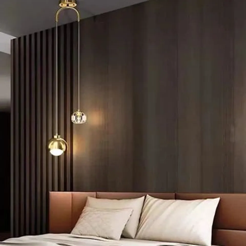 BOXED GOLD 2 - LIGHT SPHERE CHANDELIER CEILING LIGHT WITH CRYSTAL ACCENTS (1 BOX)