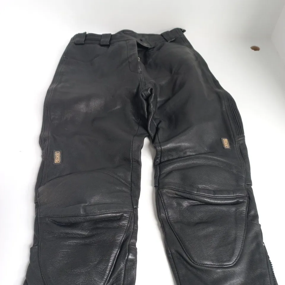 BLACK LEATHER MOTORCYCLE PANTS, UK SIZE 14