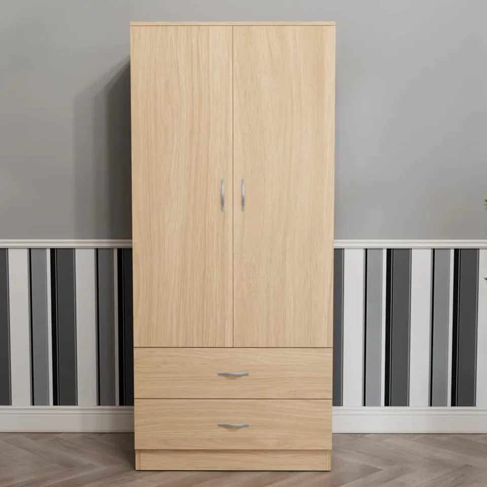 BOXED MAYBERY 2 DOOR 2 DRAWER WARDROBE, WITH SHELF AND HANGING RAIL - PINE (2 BOXES)