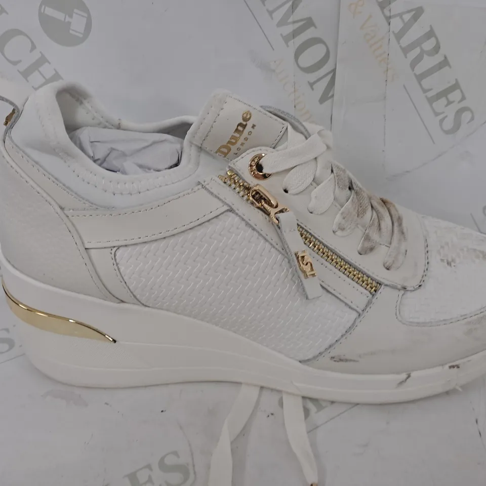 DUNE LONDON EILIN LACE UP WEDGE TRAINER IN WHITE - SIZE 7